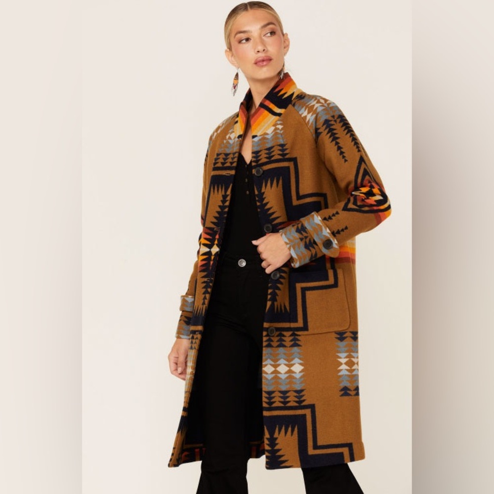 Pendleton Brown Geometric Patterned Long Coat - Picture 12 of 12